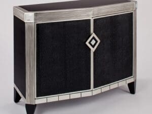 Faux black leather console cabinet