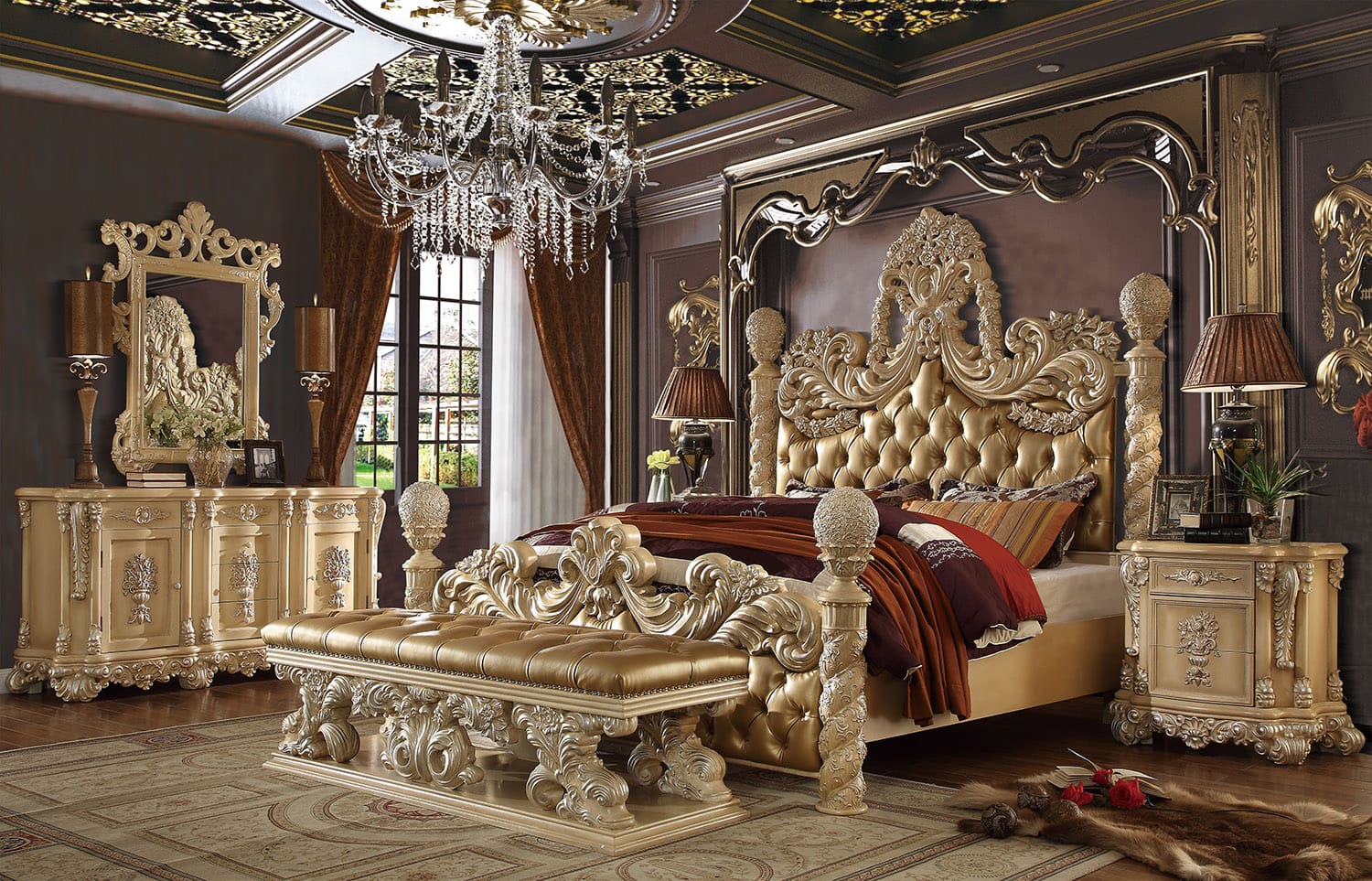 Traditional Homey Design Glamorous Antique Silver Frost 5pc Bedroom Set ...