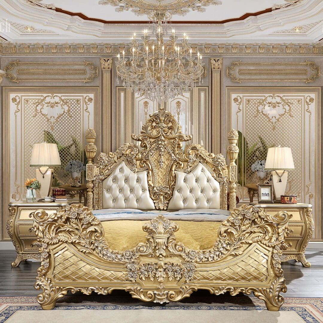 Traditional Homey Design Glamorous Metallic Gold 5pc Bedroom Set - Unique Furniture