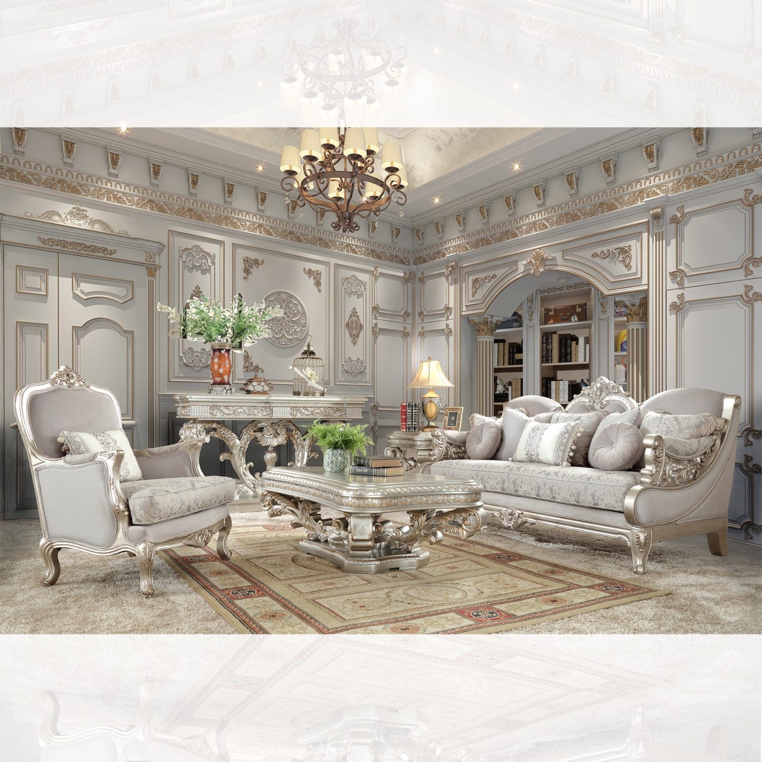 Glamorous Solid Wood 3pc Sofa Set