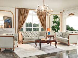 ESF 401 Grey Leather Living Room Set
