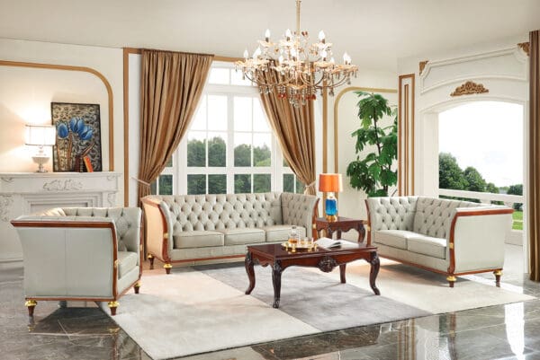 ESF 401 Grey Leather Living Room Set